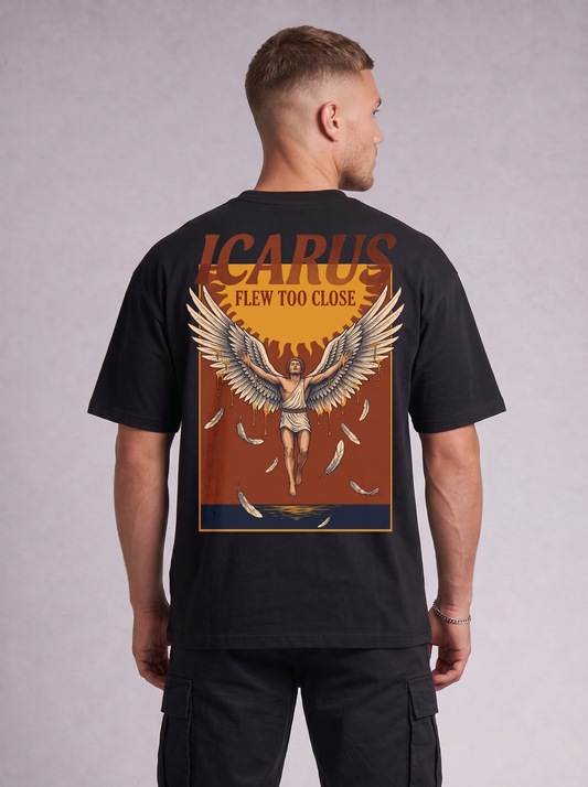 Ikarus flog zu nah Oversized Grafik-T-Shirt