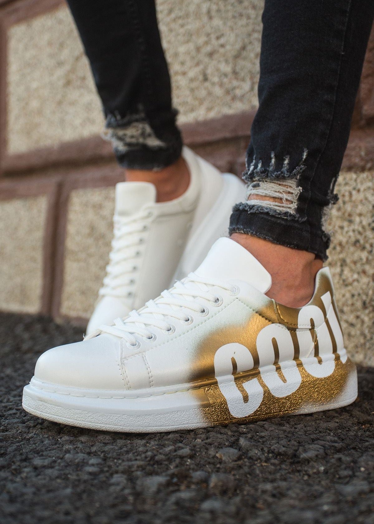 Hand-Painted Customized Sneakers for Men by Apollo Moda | Nestor COOL Gold