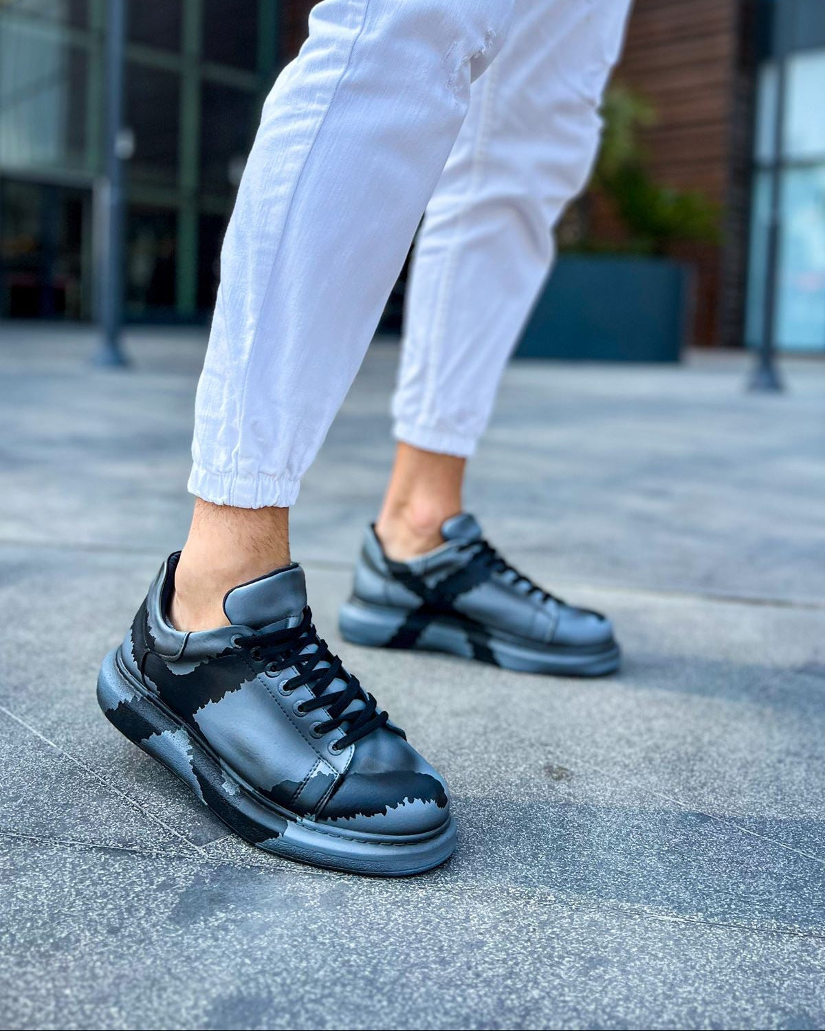 Hand-Painted Customized Sneakers for Men by Apollo Moda | Lisbon Grey & Black