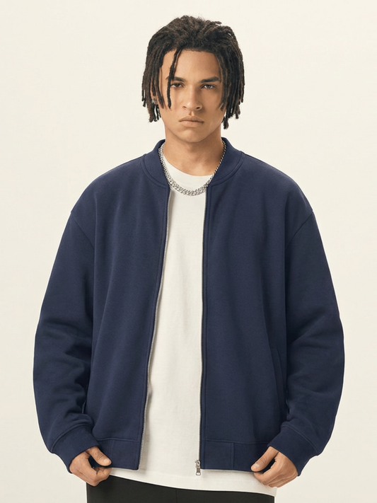 Apollo Navy Fleece Zip-Up Baseball Jacket