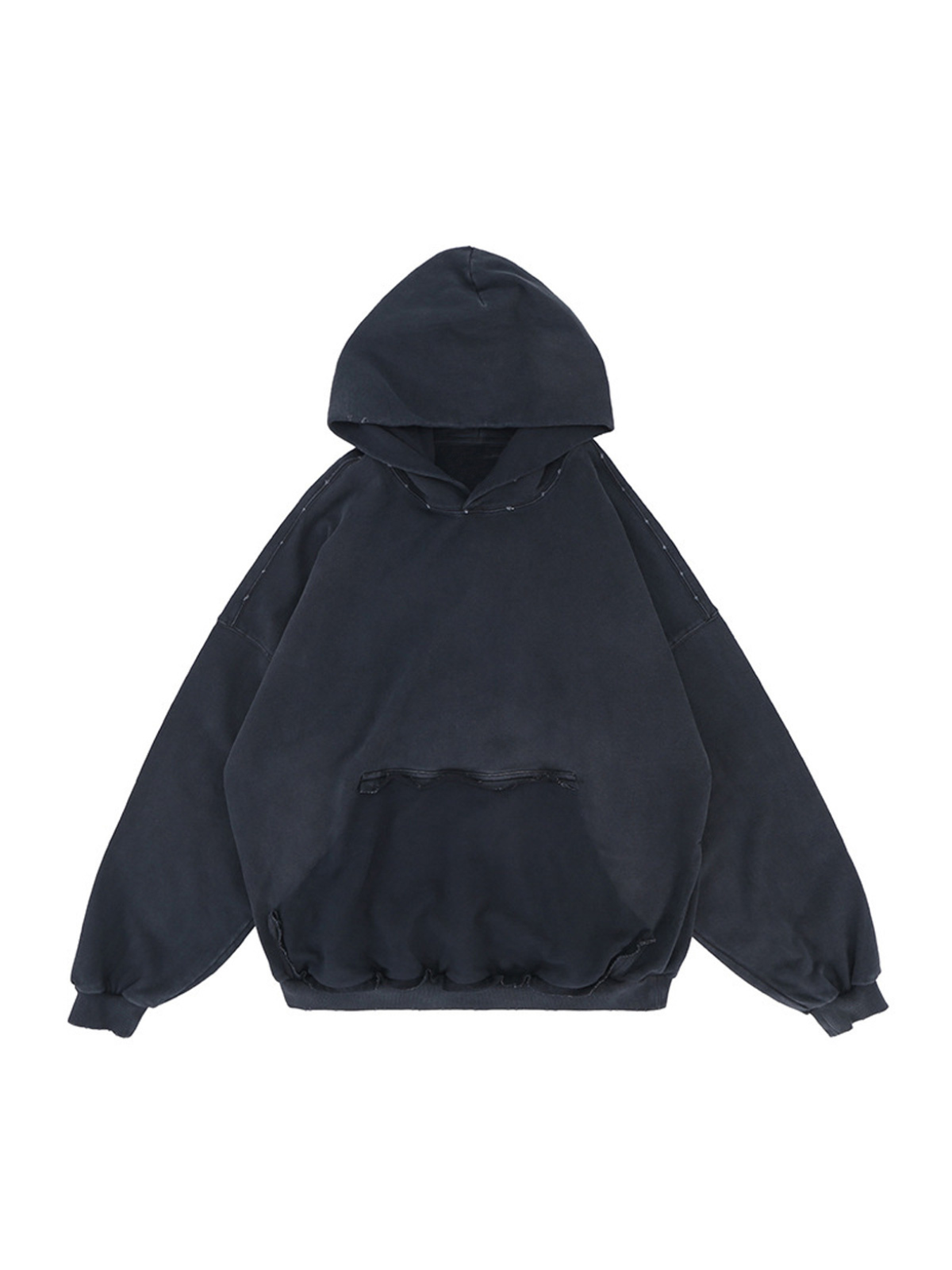 Sudadera con capucha desgastada con diseño de bolsillo invertido
