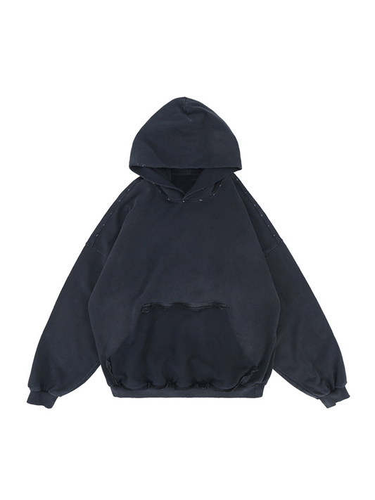 Hoodie mit umgekehrtem Taschen-Design und Used-Look