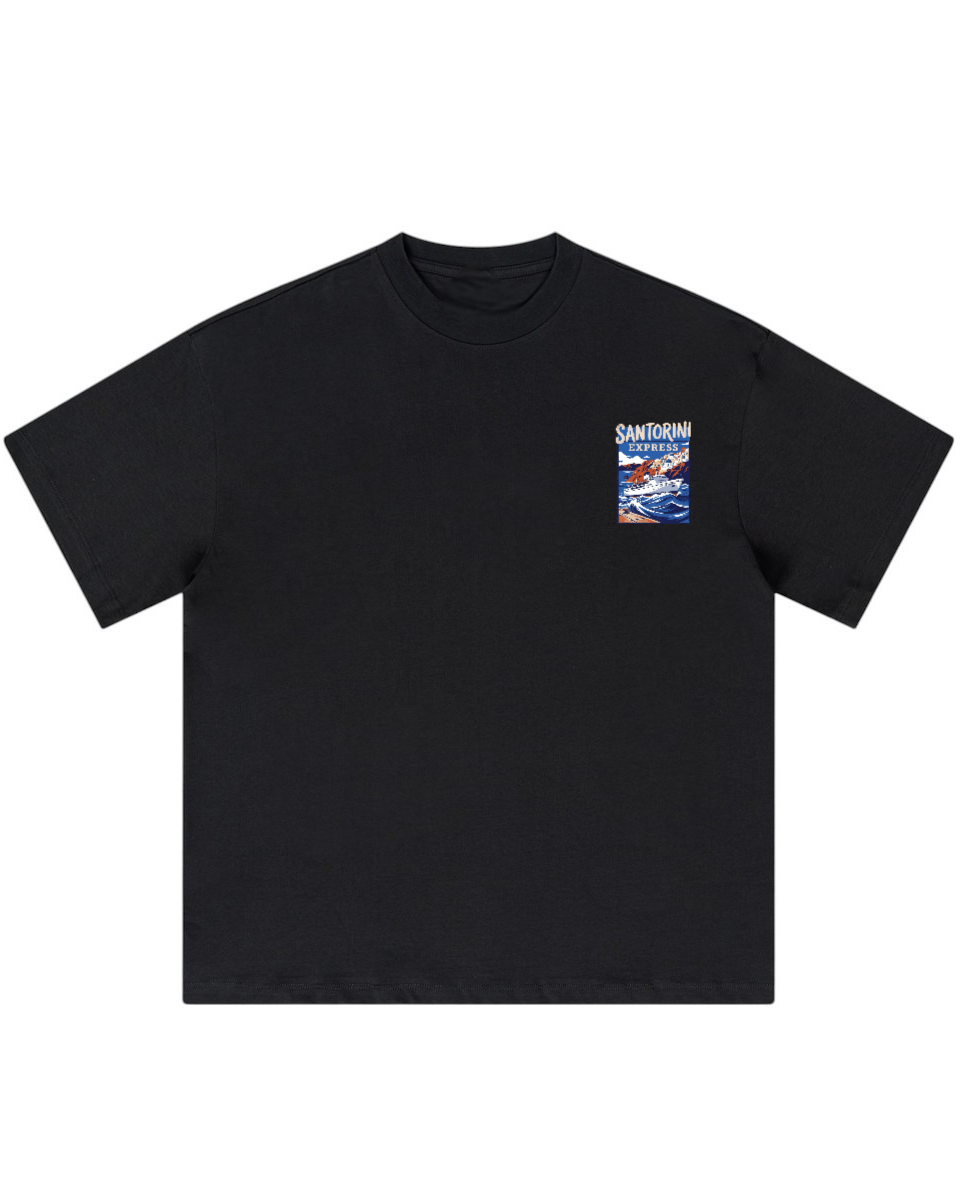 Santorini Express Oversized Graphic Tee — Black