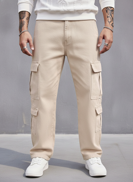 Men's Cotton Flap Pocket Side Cargo Jeans