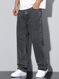 Loose Men Slant Pocket Straight Leg Jeans