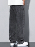 Loose Men Slant Pocket Straight Leg Jeans