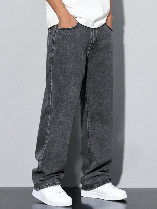 Loose Men Slant Pocket Straight Leg Jeans