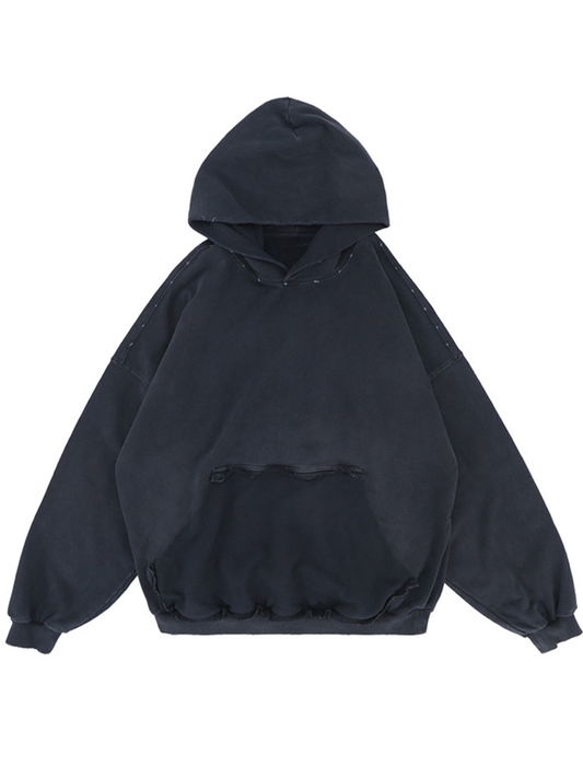Hoodie mit umgekehrtem Taschen-Design und Used-Look